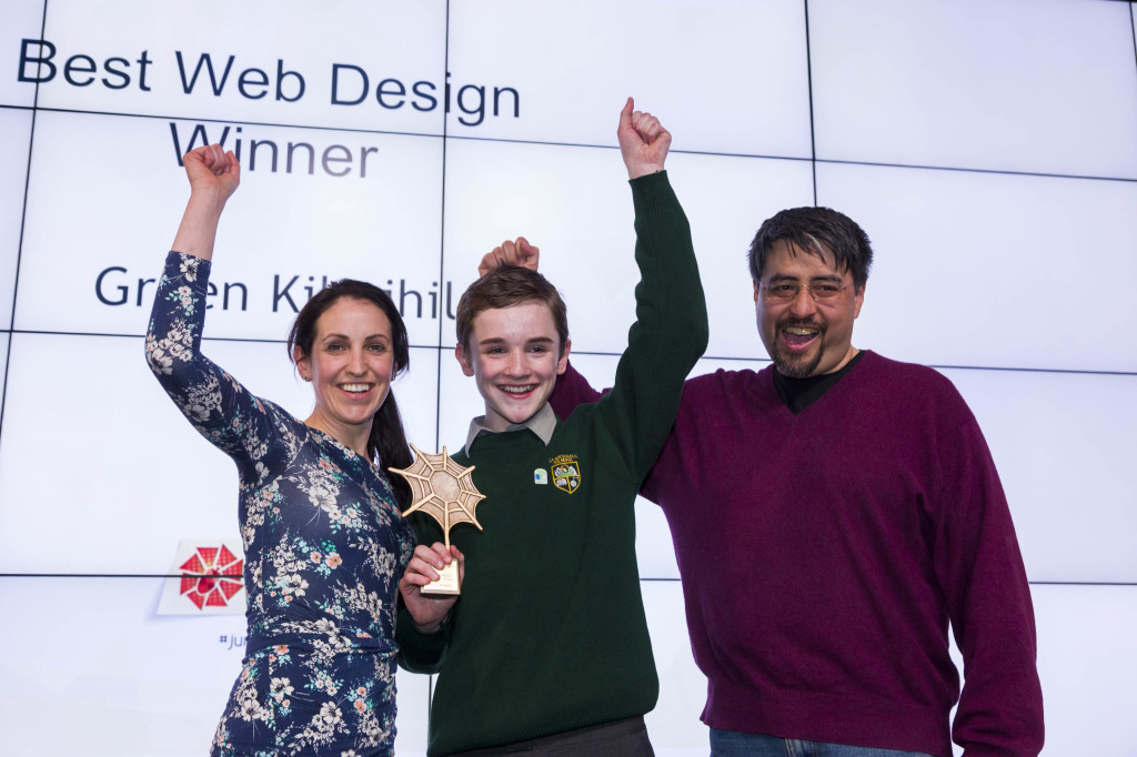 Ruth Morrissey and Jamie Mulqueen, St Michael's Community College, Clare with Bill Liao, CoderDojo 33